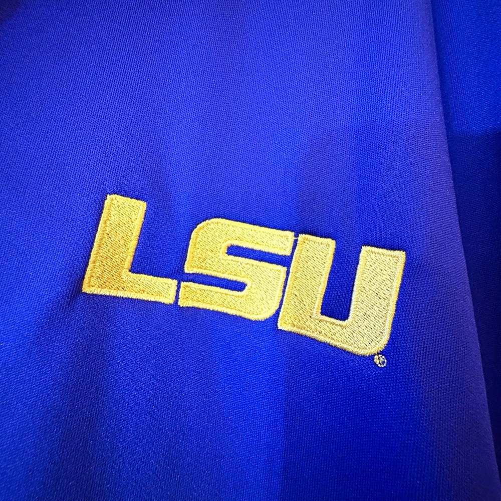 BAW Athletic Wear LSU Tigers Polo Shirt Purple White Gold Mens XL Xtreme-Tek